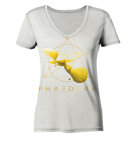 Nachhaltiges T-Shirt V-Ausschnitt Damen | bio, vegan | Kolibri G (Creme-Grau meliert) | Phaedera UG