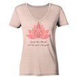 Nachhaltiges T-Shirt V-Ausschnitt Damen bio, vegan | Meditation (Creme-Pink meliert) | Phaedera UG