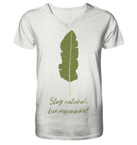Nachhaltiges T-Shirt V-Ausschnitt Herren | Bio & fair | Natural (Creme-Grau meliert) | Phaedera UG