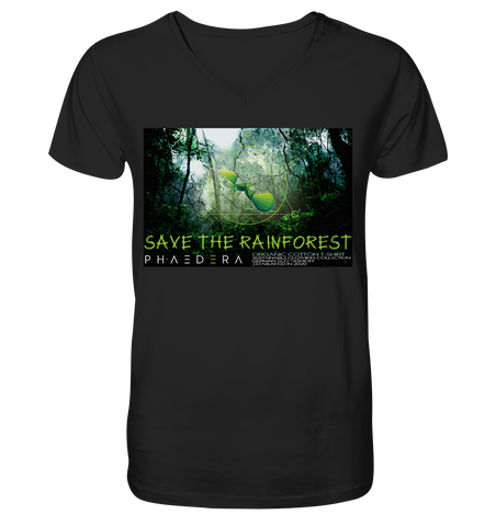 Nachhaltiges T-Shirt V-Ausschnitt Herren | bio & fair | Rainforest (Schwarz) | Phaedera UG