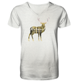 Nachhaltiges T-Shirt V-Ausschnitt Herren | bio & vegan | Hirsch (Creme-Grau meliert) | Phaedera UG