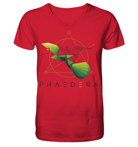 Nachhaltiges T-Shirt V-Ausschnitt Herren | bio & vegan | Kolibri D (Rot) | Phaedera UG
