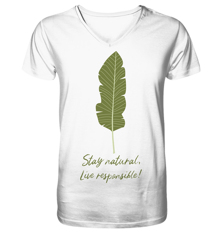 Nachhaltiges T-Shirt V-Ausschnitt Herren | bio, vegan | Natural (Weiß) | Phaedera UG