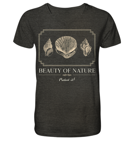Nachhaltiges T-Shirt V-Ausschnitt Herren | bio & vegan | Strand (Dunkelgrau meliert) | Phaedera UG