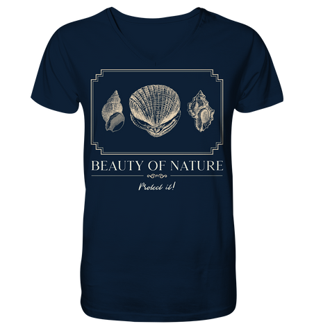 Nachhaltiges T-Shirt V-Ausschnitt Herren | bio & vegan | Strand (Navyblau) | Phaedera UG