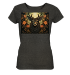 Hirsch mit Blumen in Orange und Schwarz - Ladies Organic Shirt (meliert)