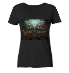 Schmetterling T-shirt mit Blumen - surreal, mechanisch - Ladies Organic V-Neck Shirt