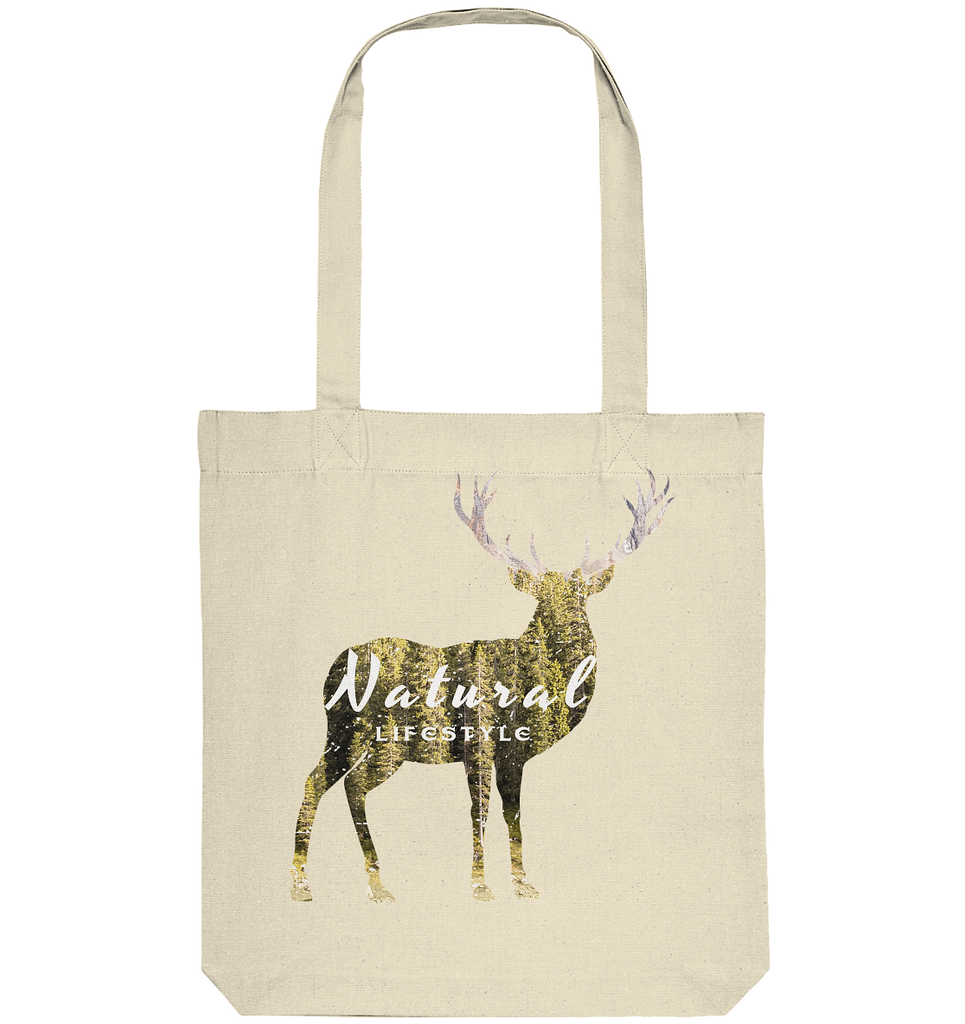 Organic cotton fabric bag, vegan, sustainable and fair - Natural Lifestyle Deer | Phaedera