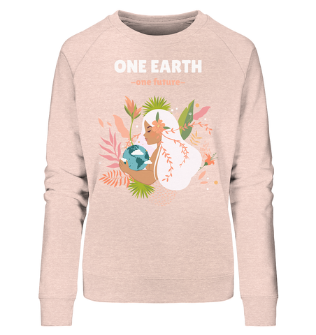 Bio-Sweatshirt Damen | nachhaltiger Baumwoll-Pullover | One Earth (Creme-Pink meliert) | Phaedera UG