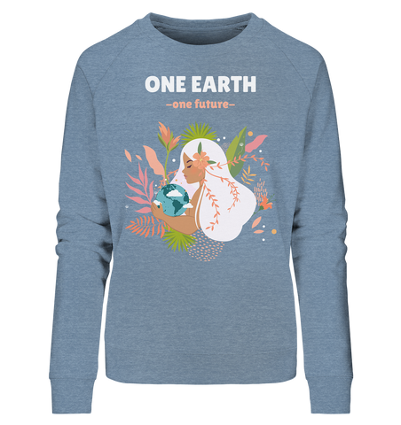 Bio-Sweatshirt Damen | nachhaltiger Baumwoll-Pullover | One Earth (Mittelblau meliert) | Phaedera UG