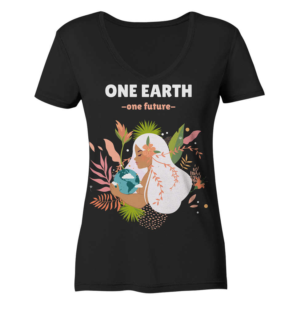 Nachhaltiges Bio T-Shirt | fairer V-Ausschnitt Damen | One Earth (Schwarz) | Phaedera UG
