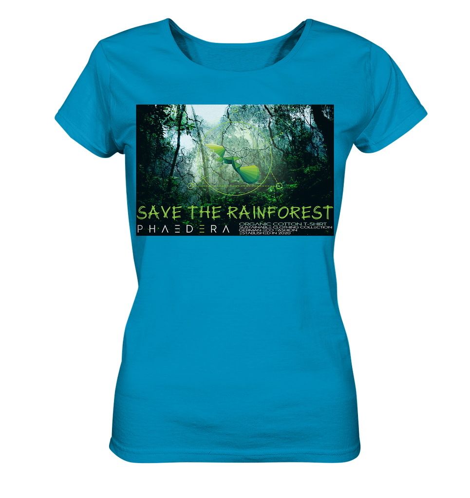 Nachhaltiges T-Shirt Damen | 100% Bio-Baumwolle | Rainforest (Azur) | Phaedera UG