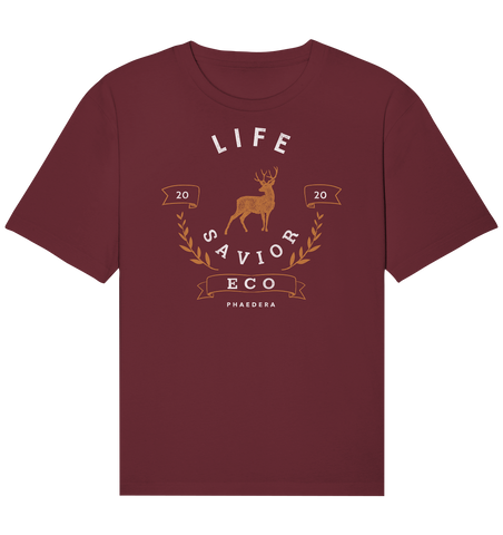 Nachhaltiges T-Shirt relaxed | fair, vegan Bio-Baumwolle | Savior (Burgund) | Phaedera UG
