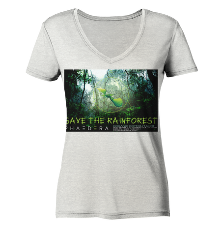 Nachhaltiges T-Shirt V-Ausschnitt Damen | bio & fair | Rainforest (Creme-Grau meliert) | Phaedera UG