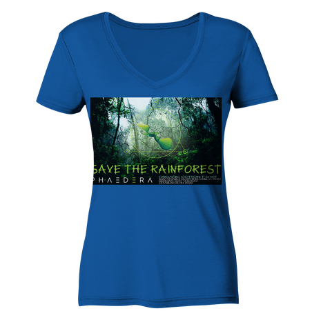 Nachhaltiges T-Shirt V-Ausschnitt Damen | bio & fair | Rainforest (Königsblau) | Phaedera UG