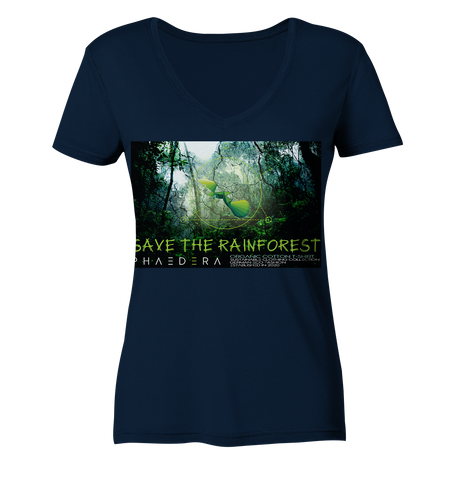 Nachhaltiges T-Shirt V-Ausschnitt Damen | bio & fair | Rainforest (Navyblau) | Phaedera UG