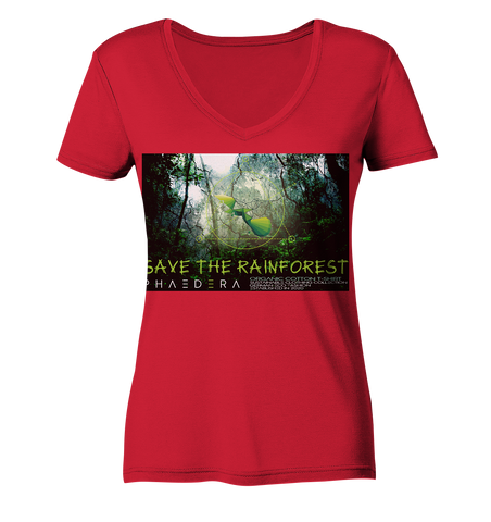 Nachhaltiges T-Shirt V-Ausschnitt Damen | bio & fair | Rainforest (Rot) | Phaedera UG