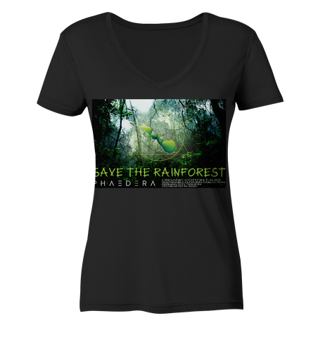 Nachhaltiges T-Shirt V-Ausschnitt Damen | bio & fair | Rainforest (Schwarz) | Phaedera UG