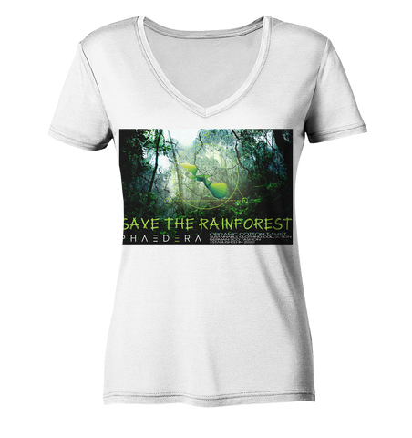 Nachhaltiges T-Shirt V-Ausschnitt Damen | bio & fair | Rainforest (Weiß) | Phaedera UG