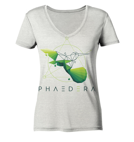 Nachhaltiges T-Shirt V-Ausschnitt Damen | bio, vegan | Kolibri D (Creme-Grau meliert) | Phaedera UG