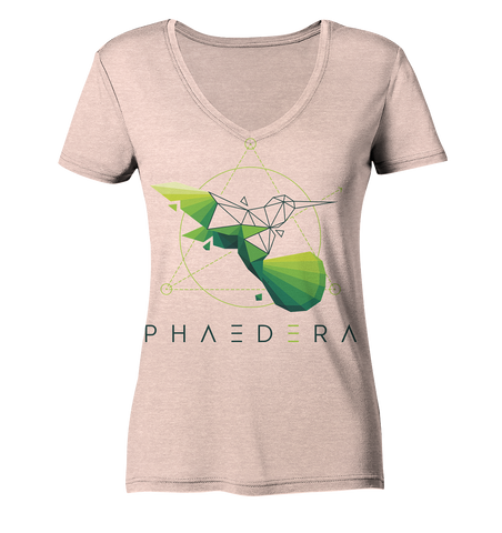 Nachhaltiges T-Shirt V-Ausschnitt Damen | bio, vegan | Kolibri D (Creme-Pink meliert) | Phaedera UG