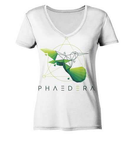 Nachhaltiges T-Shirt V-Ausschnitt Damen | bio, vegan | Kolibri D (Weiß) | Phaedera UG