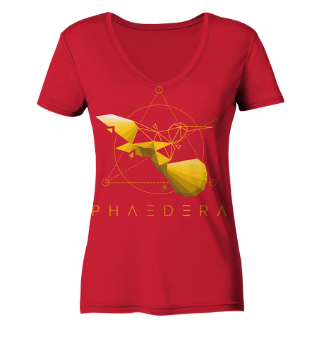Nachhaltiges T-Shirt V-Ausschnitt Damen | bio, vegan | Kolibri G (Rot) | Phaedera UG