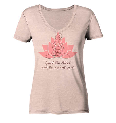 Nachhaltiges T-Shirt V-Ausschnitt Damen bio, vegan | Meditation (Creme-Pink meliert) | Phaedera UG