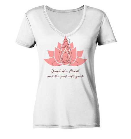 Nachhaltiges T-Shirt V-Ausschnitt Damen bio, vegan | Meditation (Weiß) | Phaedera UG