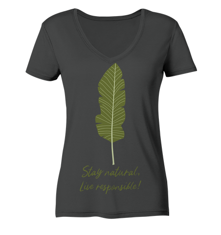 Nachhaltiges T-Shirt V-Ausschnitt Damen | bio, vegan | Natural (Anthrazit) | Phaedera UG