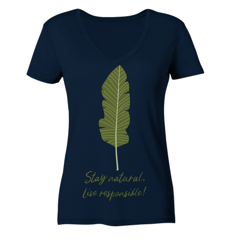Nachhaltiges T-Shirt V-Ausschnitt Damen | bio, vegan | Natural (Navyblau) | Phaedera UG