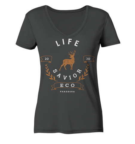 Nachhaltiges T-Shirt V-Ausschnitt Damen | vegan & bio | Savior (Anthrazit) | Phaedera UG