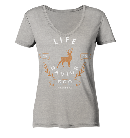 Nachhaltiges T-Shirt V-Ausschnitt Damen | vegan & bio | Savior (Grau meliert) | Phaedera UG