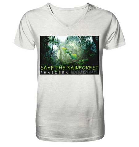 Nachhaltiges T-Shirt V-Ausschnitt Herren | bio & fair | Rainforest (Creme-Grau meliert) | Phaedera UG