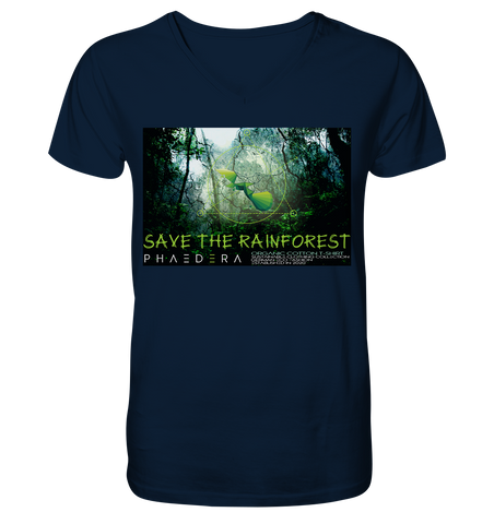 Nachhaltiges T-Shirt V-Ausschnitt Herren | bio & fair | Rainforest (Navyblau) | Phaedera UG