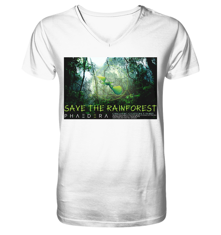 Nachhaltiges T-Shirt V-Ausschnitt Herren | bio & fair | Rainforest (Weiß) | Phaedera UG