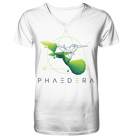 Nachhaltiges T-Shirt V-Ausschnitt Herren | bio & vegan | Kolibri D (Weiß) | Phaedera UG