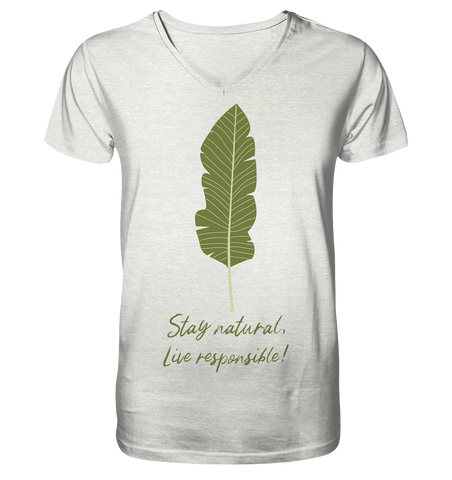 Nachhaltiges T-Shirt V-Ausschnitt Herren | bio, vegan | Natural (Creme-Grau meliert) | Phaedera UG