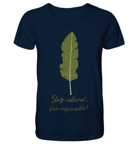 Nachhaltiges T-Shirt V-Ausschnitt Herren | bio, vegan | Natural (Navyblau) | Phaedera UG