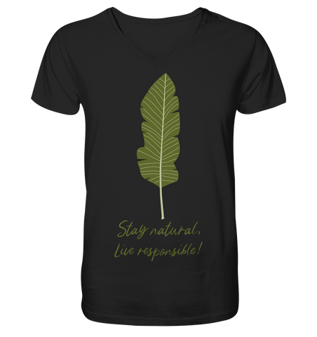 Nachhaltiges T-Shirt V-Ausschnitt Herren | bio, vegan | Natural (Schwarz) | Phaedera UG