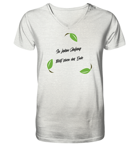 Nachhaltiges T-Shirt V-Ausschnitt Herren | bio, vegan | Recyceln (Creme-Grau meliert) | Phaedera UG