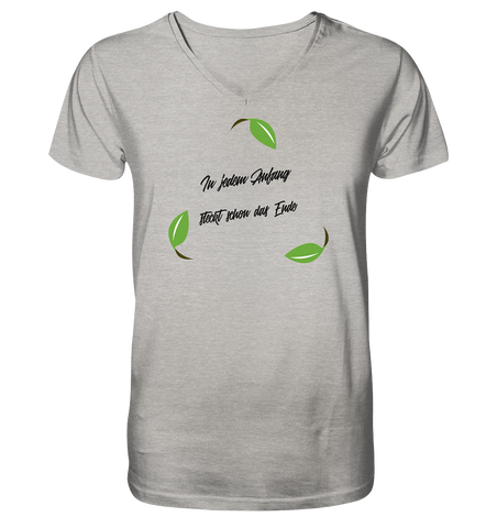 Nachhaltiges T-Shirt V-Ausschnitt Herren | bio, vegan | Recyceln (Grau meliert) | Phaedera UG