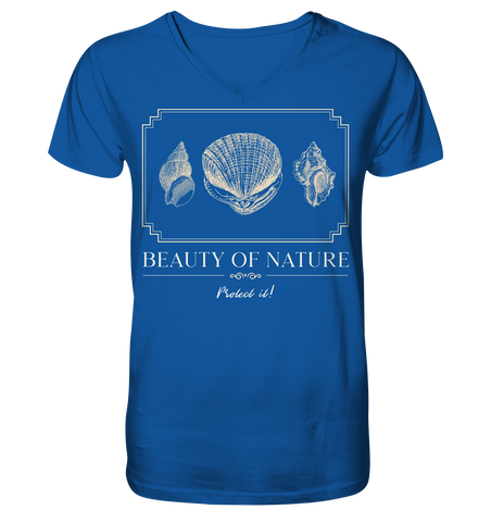 Nachhaltiges T-Shirt V-Ausschnitt Herren | bio & vegan | Strand (Königsblau) | Phaedera UG
