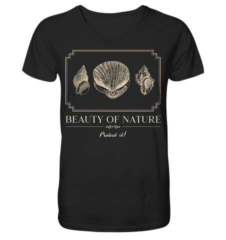 Nachhaltiges T-Shirt V-Ausschnitt Herren | bio & vegan | Strand (Schwarz) | Phaedera UG
