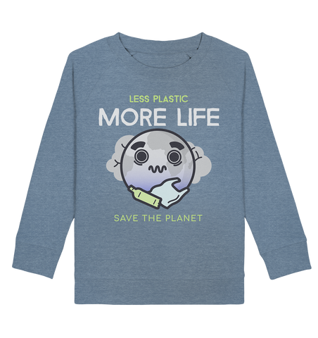 Sweatshirt für Kinder kaufen ☀ Bio-Wear Pullover | Plastikwelt (Mittelblau meliert) | Phaedera UG