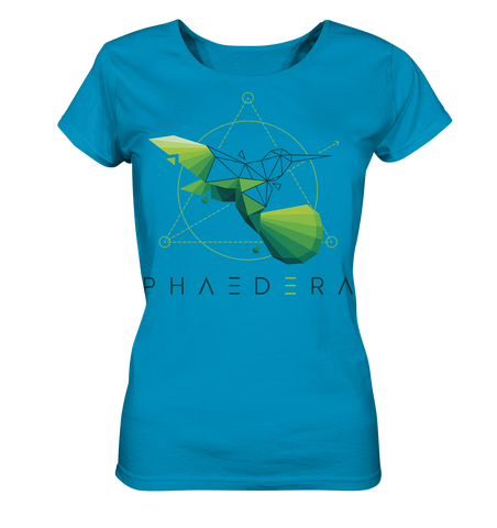 T-Shirt Damen | vegan, nachhaltig faire Bio-Baumwolle | Kolibri D (Azur) | Phaedera UG