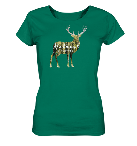 Veganes T-Shirt Damen | nachhaltig faire Bio-Baumwolle | Hirsch (Unigrün) | Phaedera UG